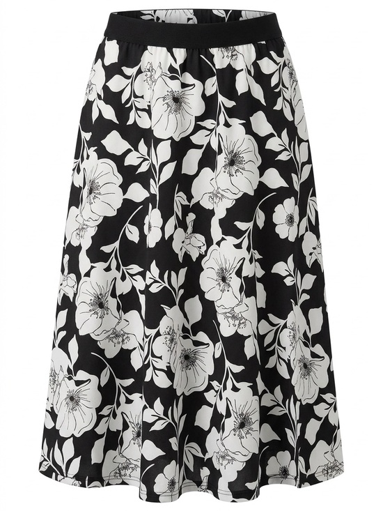 Roz & Ali Dresses & Skirts - Roz & Ali Black and White Floral A-Line Skirt